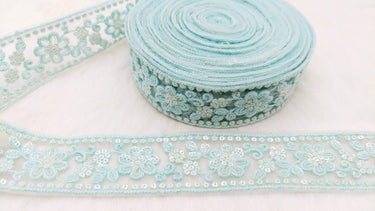9 Yards Soft Net Lace Trim Floral Embroidery and Sequins, Floral Sari Border, Decorative Trim